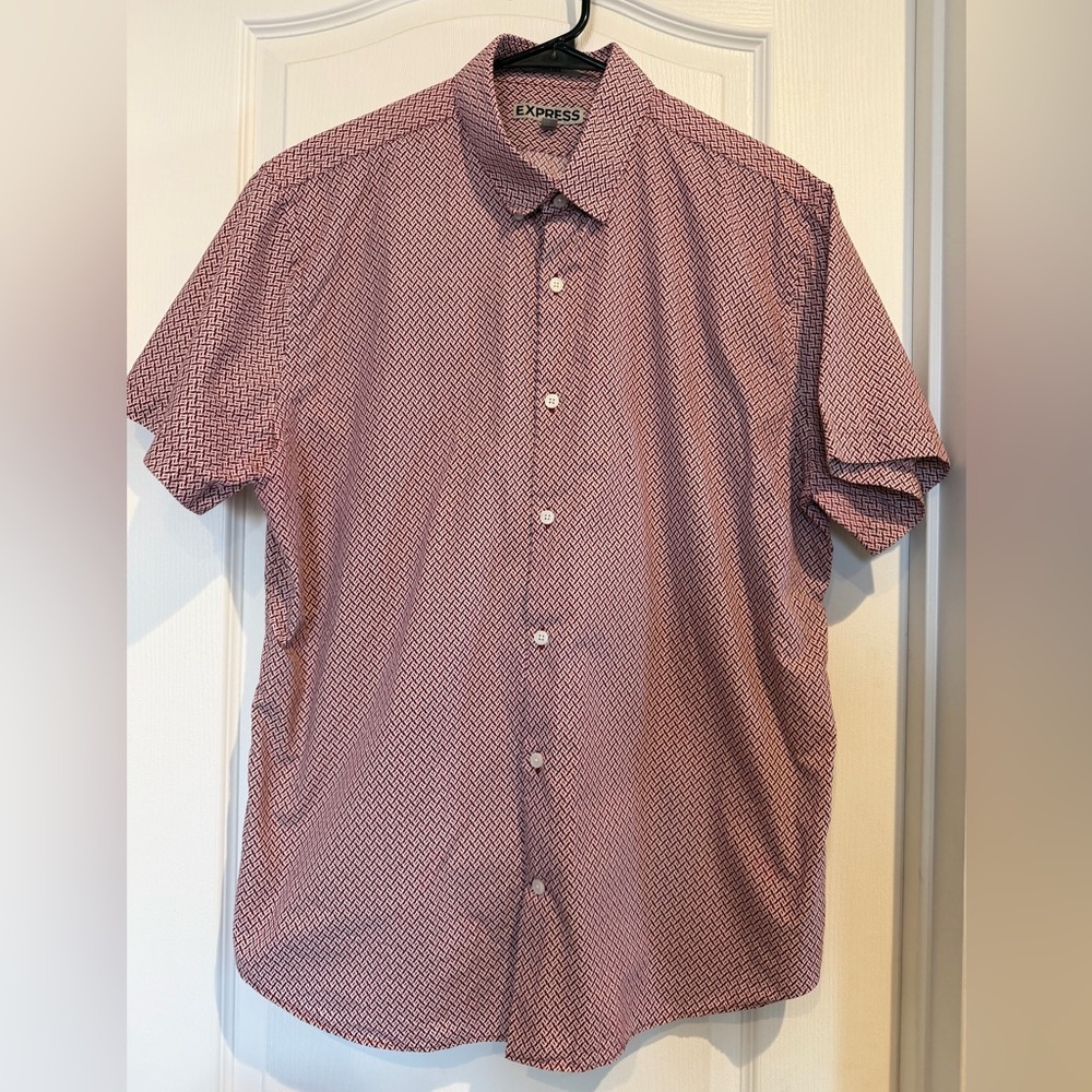 Express Men's Red Patterned Short Sleeve Shirt 100% Cotton